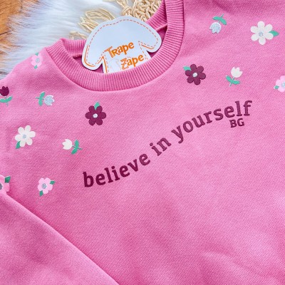 Conj. Blusão de Moletom Believe in Yourself e Calça Legging Canelada- Rose e Uva